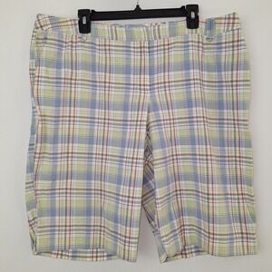 Cato Women's Plaid Bermuda Shorts 18W Preppy Coastal Pastel Golf Summer Spring
